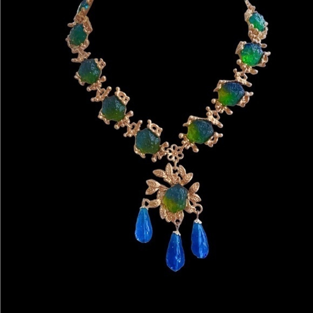 18K GP Vintage Paris coloured glaze lapis lazuli necklace